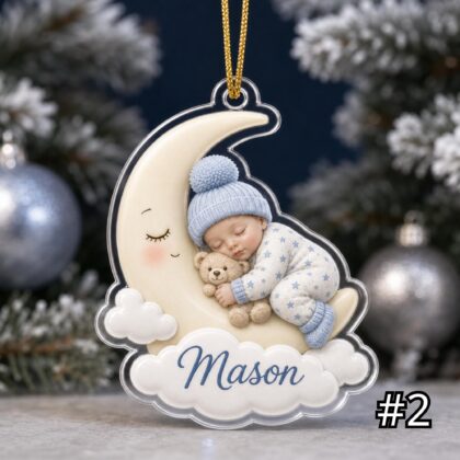 Alternative view of Personalized Sleeping Baby Moon Acrylic Ornament – Custom Name First Christmas Gift