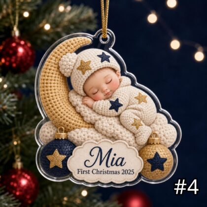 Personalized Sleeping Baby Ornament – Moon Stars Baby First Christmas 2025 - Image 4