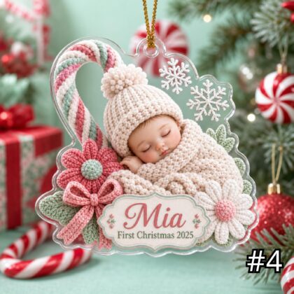 Personalized Sleeping Baby Ornament – Floral Baby First Christmas 2026 - Image 4