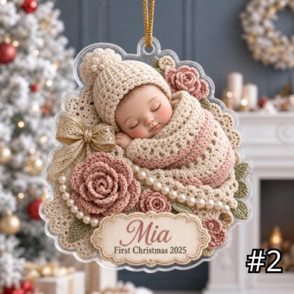 Personalized Sleeping Baby Ornament – Floral Baby First Christmas 2026 - Image 2