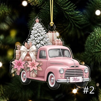 Personalized Red Truck Christmas Ornament – Custom Name Acrylic Keepsake - Image 2