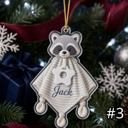 Personalized Woodland Animal Lovey Ornament – Custom Name Embroidered Christmas Tree Decoration - Image 3