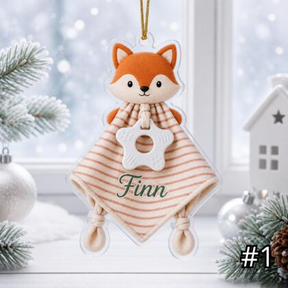 Personalized Woodland Animal Lovey Ornament – Custom Name Embroidered Christmas Tree Decoration