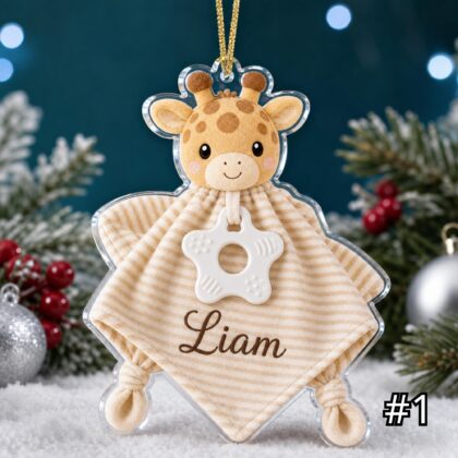 Personalized Wild Animal Lovey Ornament – Custom Name Embroidered Christmas Tree Decoration