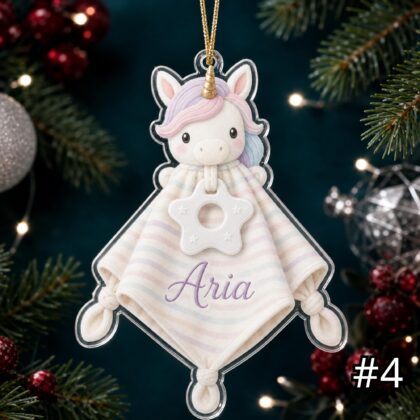 Personalized Whimsical Animal Lovey Ornament – Custom Name Embroidered Christmas Tree Decoration - Image 4