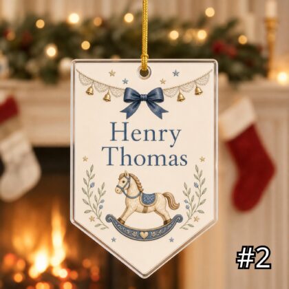 Personalized Baby Rocking Horse Ornament – Baby's First Christmas Acrylic Ornament - Image 2
