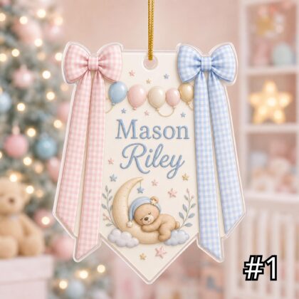 Personalized Teddy Bear Baby Ornament – Baby's First Christmas Acrylic Ornament