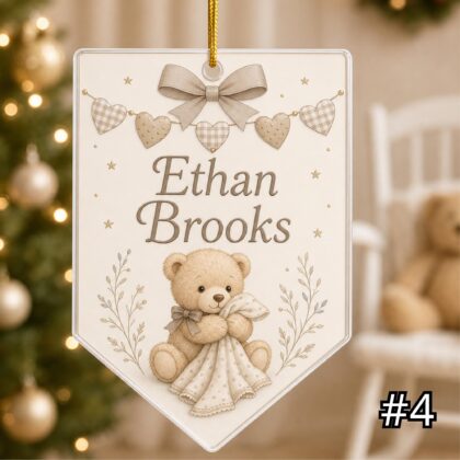 Personalized Teddy Bear Baby Ornament – Baby's First Christmas Acrylic Ornament - Image 4