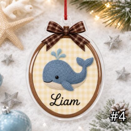 Custom Ocean Animal Acrylic Hoop Ornament – Personalized Whale Dolphin Seal Turtle Christmas Nursery Tree - Image 4