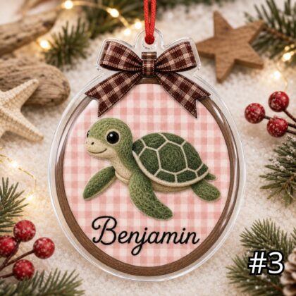 Custom Ocean Animal Acrylic Hoop Ornament – Personalized Whale Dolphin Seal Turtle Christmas Nursery Tree - Image 3