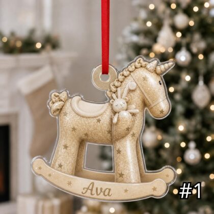 Personalized Rocking Horse Ornament – Baby First Christmas Acrylic Keepsake