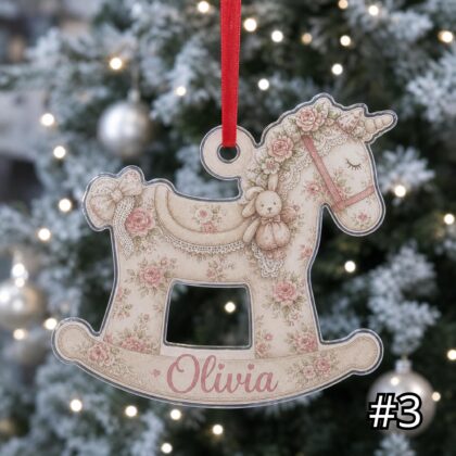 Vintage Rocking Horse Ornament – Personalized Acrylic Christmas Keepsake - Image 3