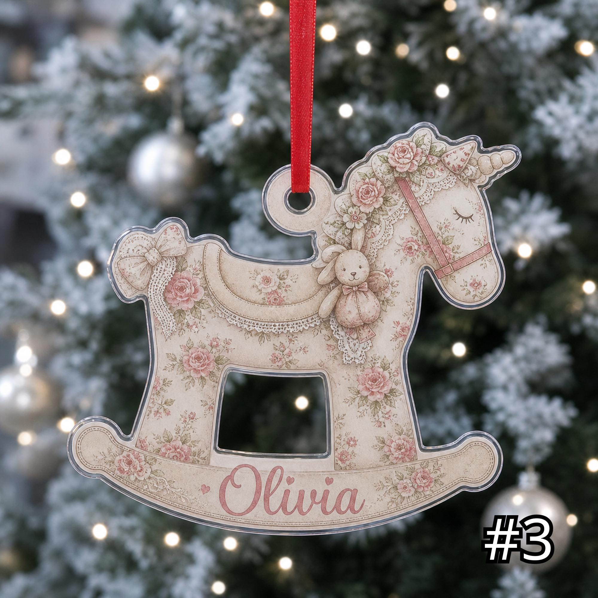 Vintage Rocking Horse Ornament – Personalized Acrylic Christmas Keepsake - Image 3