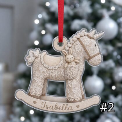 Alternative view of Vintage Rocking Horse Ornament – Personalized Acrylic Christmas Keepsake