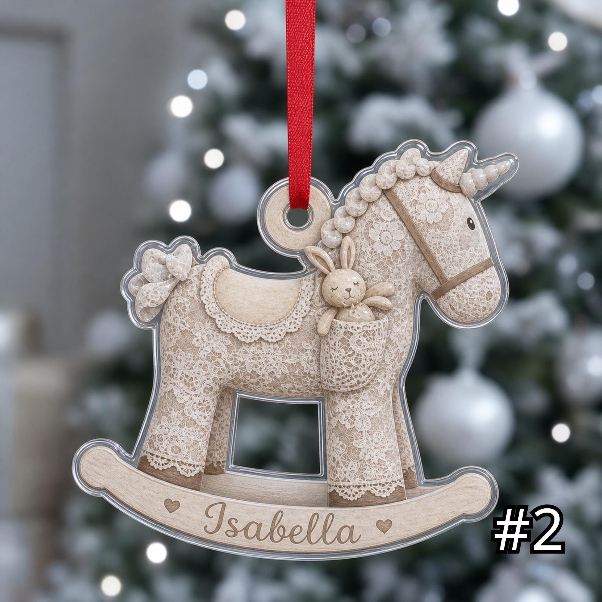 Vintage Rocking Horse Ornament – Personalized Acrylic Christmas Keepsake - Image 2