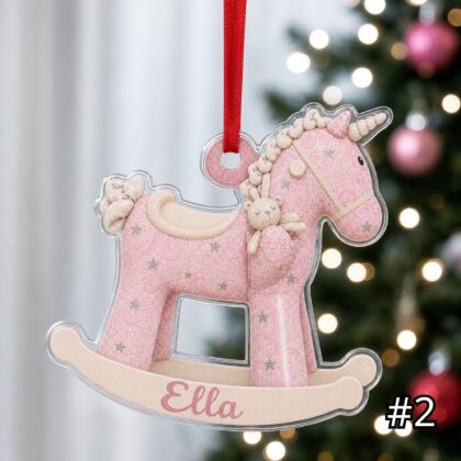 Alternative view of Boho Rocking Horse Ornament – Custom Baby Name Acrylic Christmas Keepsake
