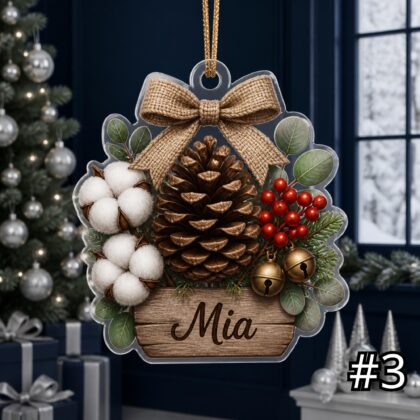 Personalized Pinecone Christmas Ornament – Custom Name Acrylic Keepsake - Image 3