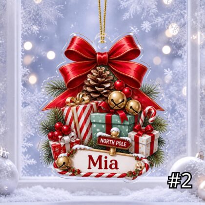 Alternative view of Personalized Candy Christmas Ornament – Pinecone Berries Bells Acrylic Keepsake