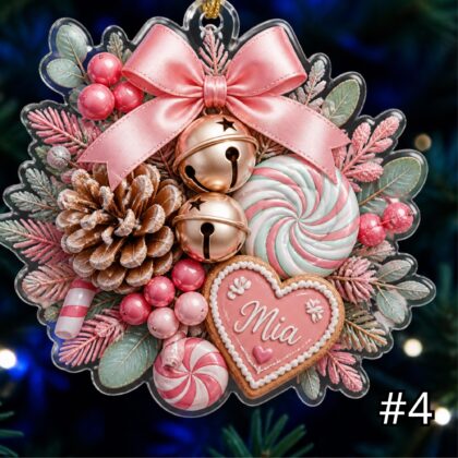 Personalized Candy Christmas Ornament – Pinecone Berries Bells Acrylic Keepsake - Image 4