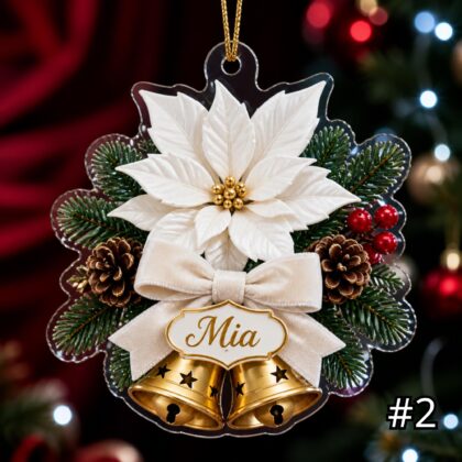 Alternative view of Personalized Floral Christmas Ornament – Pinecone Berries Bells Acrylic Keepsake
