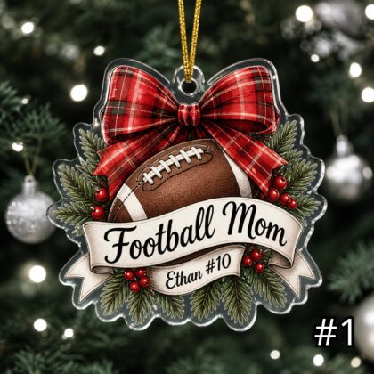 Personalized Football Mom Dad Acrylic Ornament – Custom Name Sports Family Gift