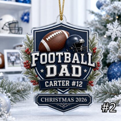 Alternative view of Personalized Football Mom Dad Acrylic Ornament – Custom Name Sports Family Gift