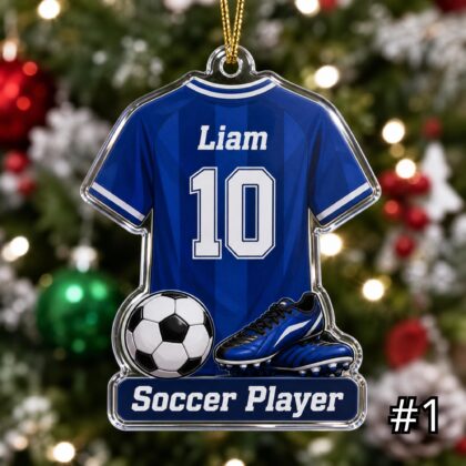 Personalized Soccer Player Acrylic Ornament – Custom Name Number Jersey Sports Gift for Kids