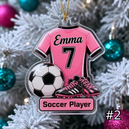 Alternative view of Personalized Soccer Player Acrylic Ornament – Custom Name Number Jersey Sports Gift for Kids
