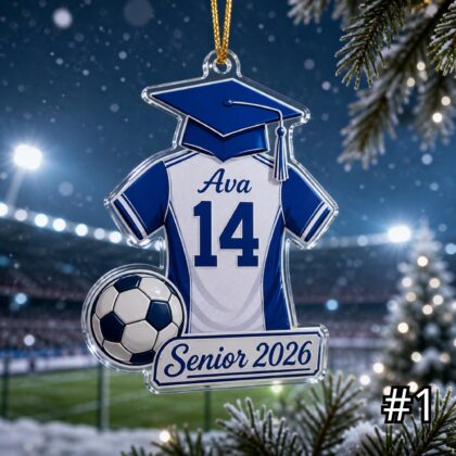 Personalized Senior Soccer Acrylic Ornament – Custom Name Number Class of 2026 Sports Jersey Keepsake Tree