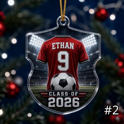 Alternative view of Personalized Senior Soccer Acrylic Ornament – Custom Name Number Class of 2026 Sports Jersey Keepsake Tree