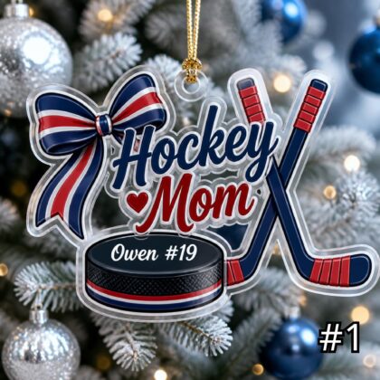 Personalized Hockey Mom Dad Acrylic Ornament – Custom Name Sports Family Gift
