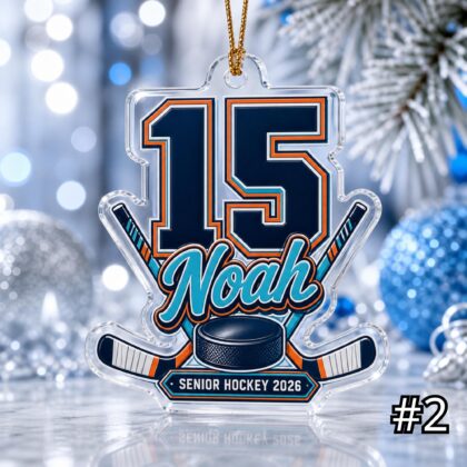 Alternative view of Personalized Senior Hockey Acrylic Ornament – Custom Name Number Class of 2026 Sports Jersey Keepsake Tree