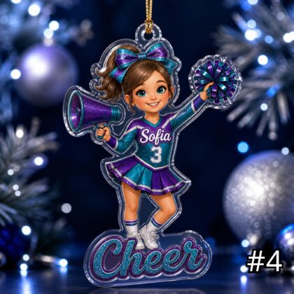 Personalized Cheerleader Acrylic Ornament – Custom Name Cheer Uniform Pom Pom Sports Gift for Kids - Image 4