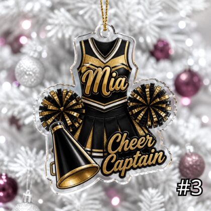 Personalized Cheerleader Acrylic Ornament – Custom Name Cheer Uniform Pom Pom Sports Gift for Kids - Image 3