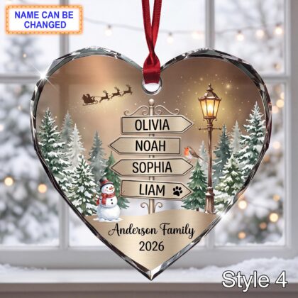 Personalized Family Glass Ornament – Custom Winter Signpost Keepsake with Family Names - Image 4