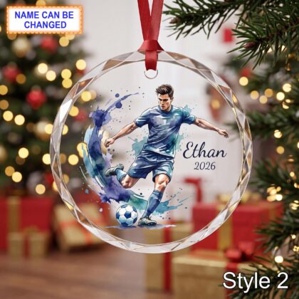 Alternative view of Personalized Soccer Player Glass Ornament – Custom Football Athlete Keepsake