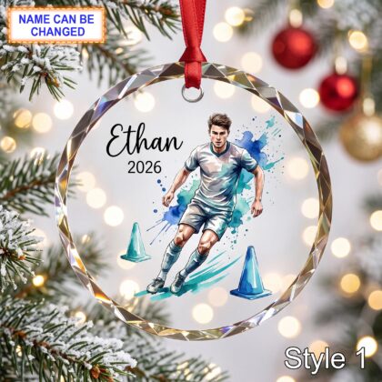 Personalized Soccer Player Glass Ornament – Custom Football Athlete Keepsake