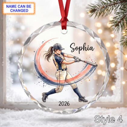 Personalized Softball Player Glass Ornament – Custom Female Athlete Keepsake - Image 4
