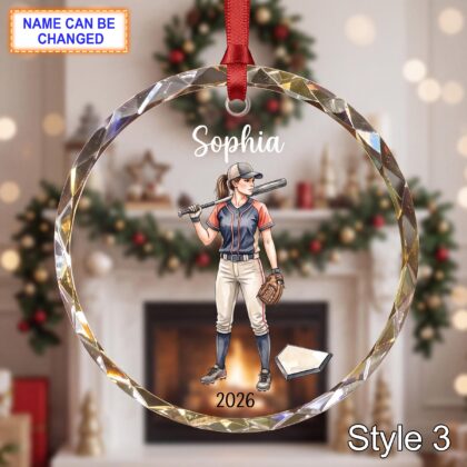 Personalized Softball Player Glass Ornament – Custom Female Athlete Keepsake - Image 3