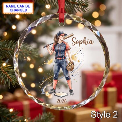 Alternative view of Personalized Softball Player Glass Ornament – Custom Female Athlete Keepsake