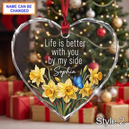 Alternative view of Personalized Friendship Glass Ornament – Life Is Better with You by My Side