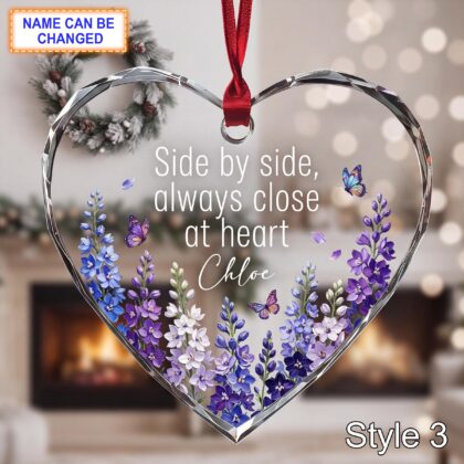 Personalized Friendship Glass Ornament – Side by Side Always Close at Heart - Image 3