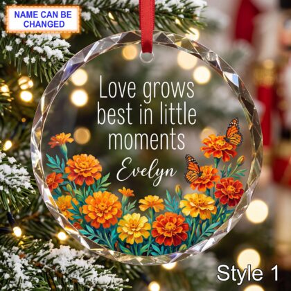 Personalized Love Glass Ornament – Love Grows Best in Little Moments Gift