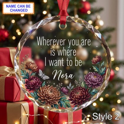 Alternative view of Personalized Love Glass Ornament – Wherever You Are Is Where I Want to Be