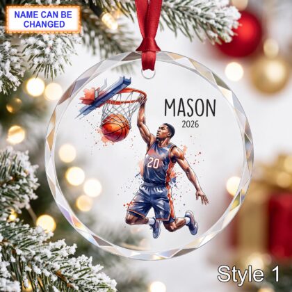 Personalized Basketball Player Glass Ornament – Custom Athlete Keepsake