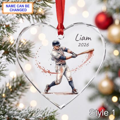 Personalized Baseball Player Glass Ornament – Custom Athlete Keepsake