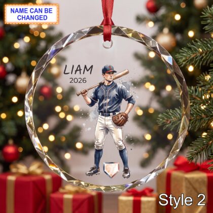 Alternative view of Personalized Baseball Player Glass Ornament – Custom Athlete Keepsake