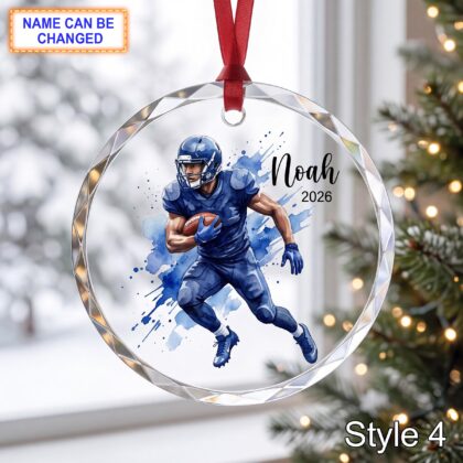 Personalized Football Player Glass Ornament – Custom Athlete Keepsake - Image 4