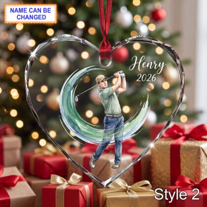Alternative view of Personalized Golf Player Glass Ornament – Custom Golfer Keepsake