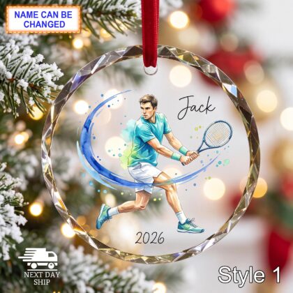 Personalized Tennis Player Glass Ornament – Custom Athlete Keepsake